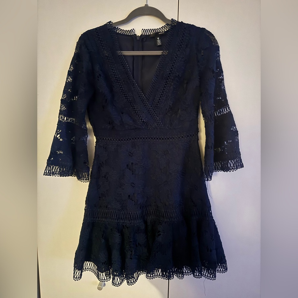 AQUA Navy Lace Dress